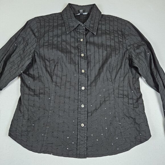 Lafayette 148 New York Blouse Women 14 Black Sequins Embroidered Striped FLAWED - Picture 4 of 16
